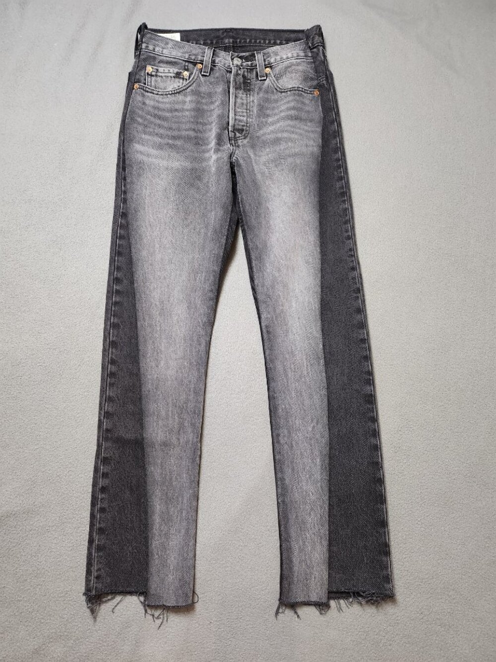 Levi's Premium 501 Spliced Jeans Women's 26x30 Black Grey Two-Tone Raw Hem